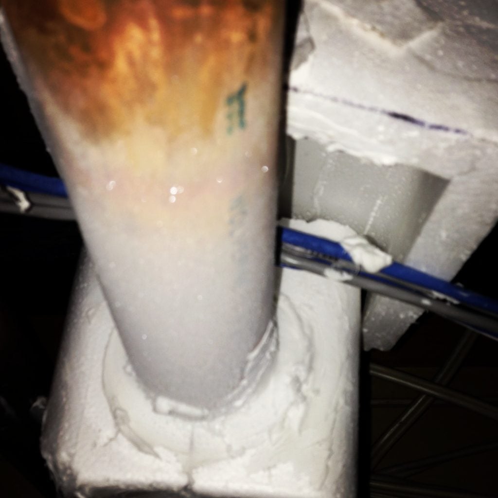 frozen copper water pipe
